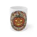 Halloween Pumpkin Mandala Mug — Jack-O’-Lantern Ceramic Coffee Cup (11 oz)