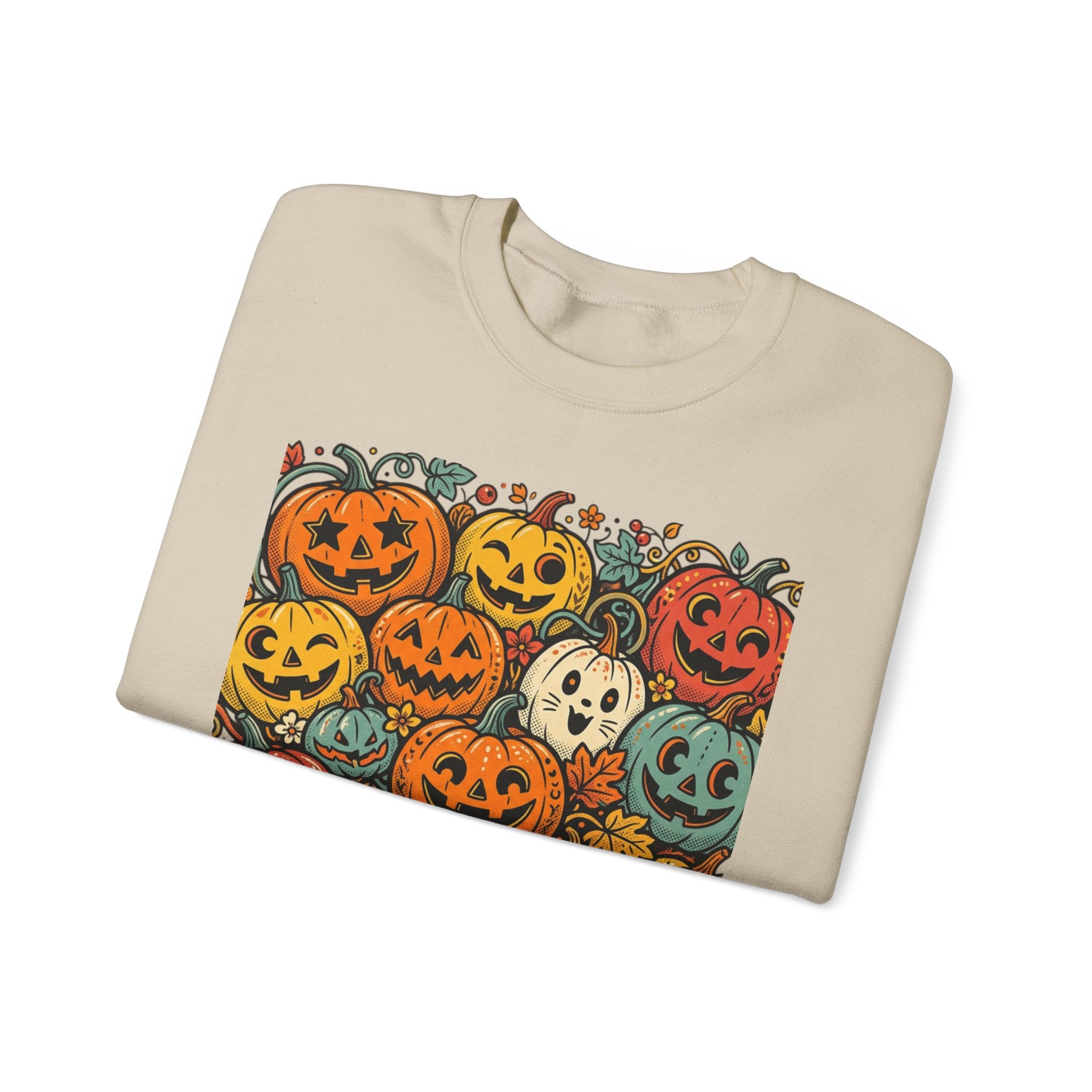 Halloween Pumpkins Crewneck Sweatshirt — Vintage Jack-o'-Lantern Spooky Design