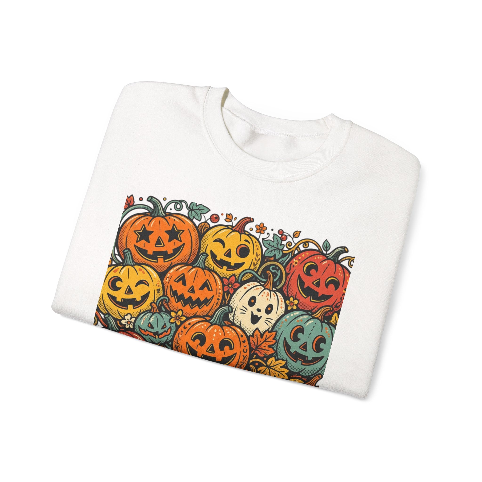 Halloween Pumpkins Crewneck Sweatshirt — Vintage Jack-o'-Lantern Spooky Design