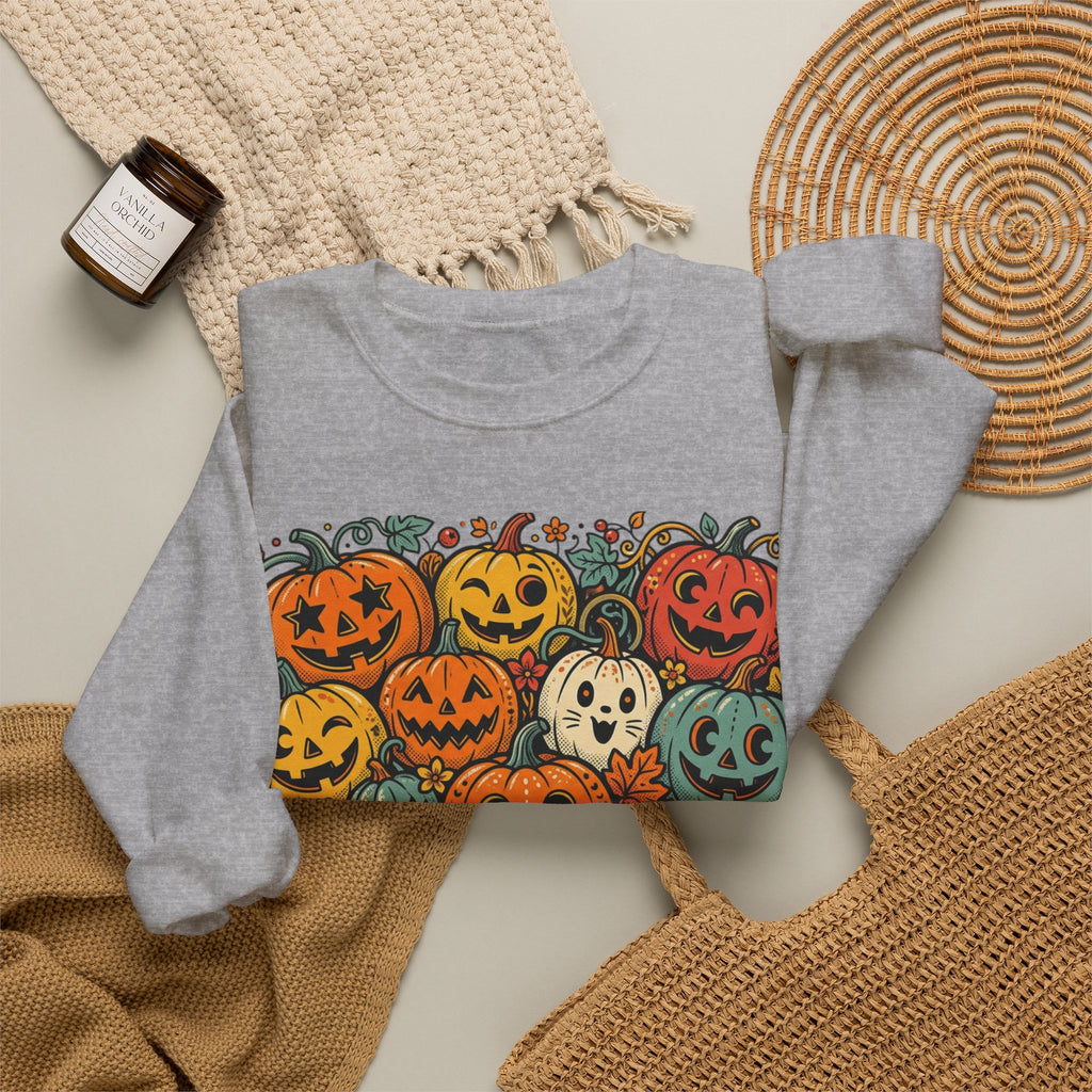 Halloween Pumpkins Crewneck Sweatshirt — Vintage Jack-o'-Lantern Spooky Design