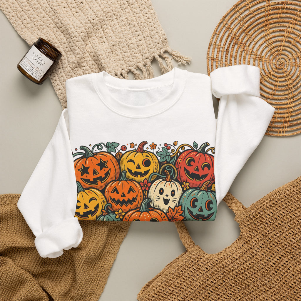 Halloween Pumpkins Crewneck Sweatshirt — Vintage Jack-o'-Lantern Spooky Design