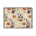 Halloween Woven Throw Blanket — Haunted Castle, Jack-o'-Lantern & Witch Pattern