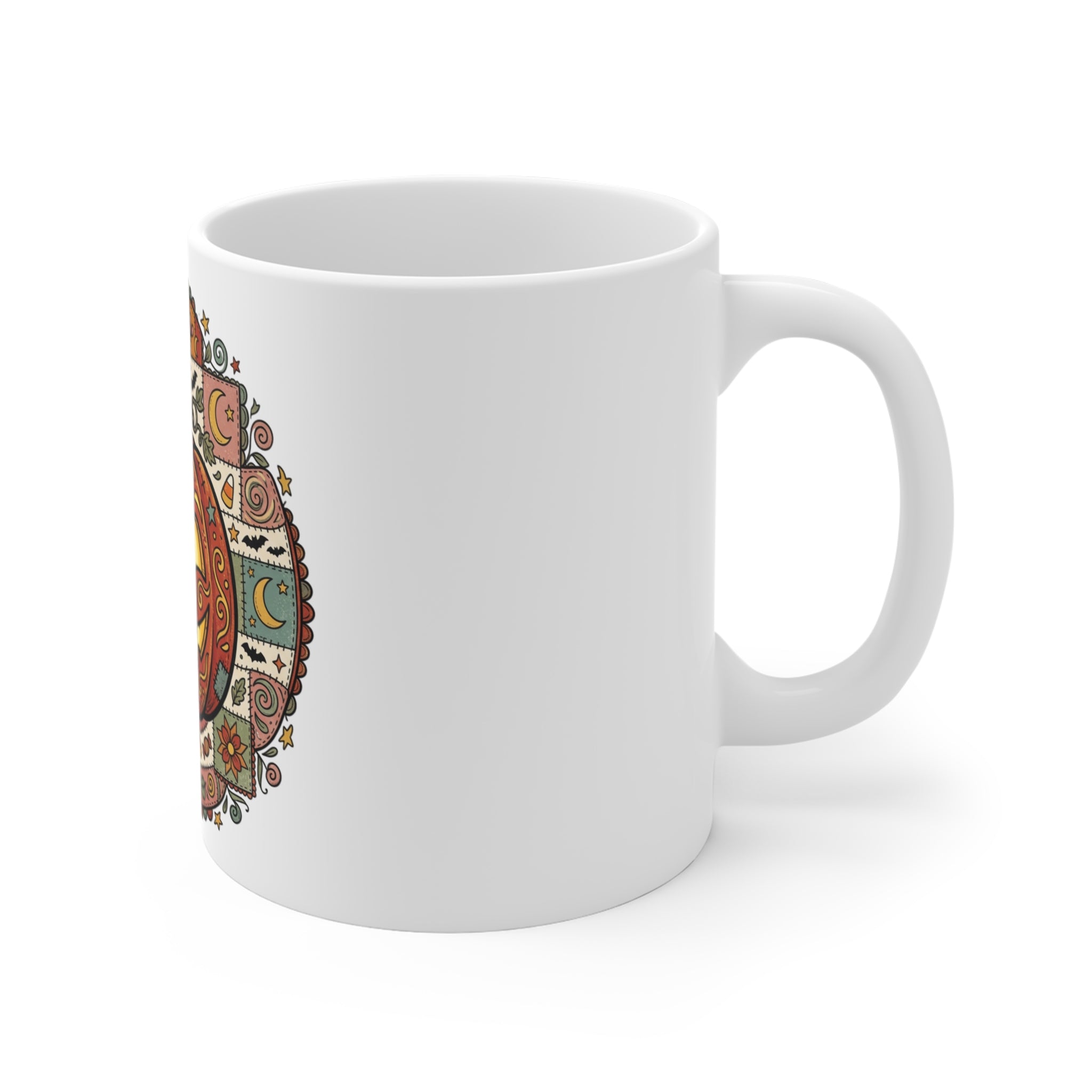 Halloween Pumpkin Mandala Mug — Jack-O’-Lantern Ceramic Coffee Cup (11 oz)