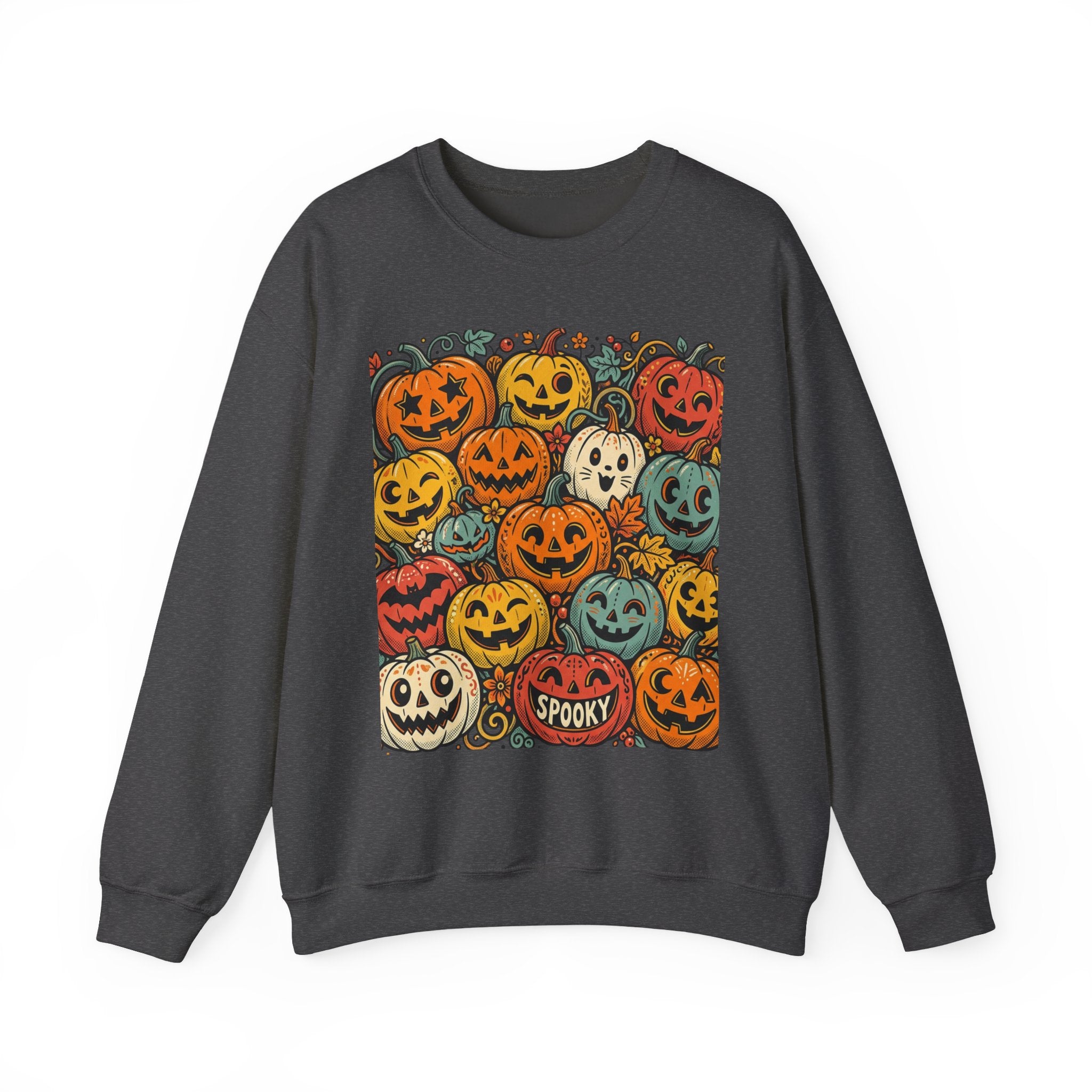 Halloween Pumpkins Crewneck Sweatshirt — Vintage Jack-o'-Lantern Spooky Design