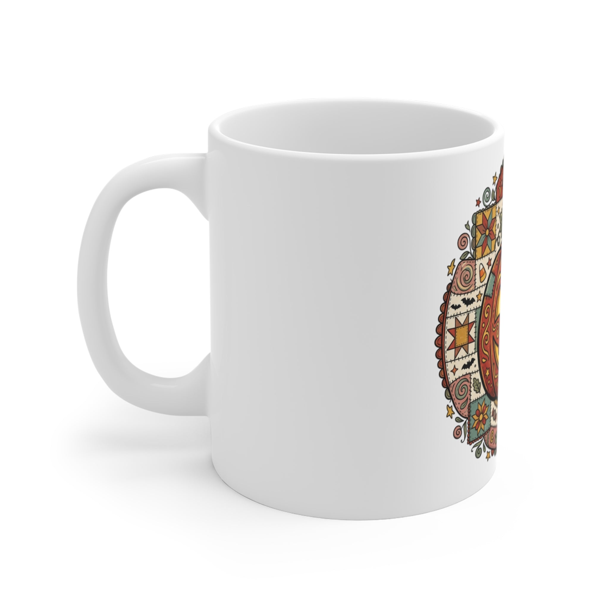 Halloween Pumpkin Mandala Mug — Jack-O’-Lantern Ceramic Coffee Cup (11 oz)